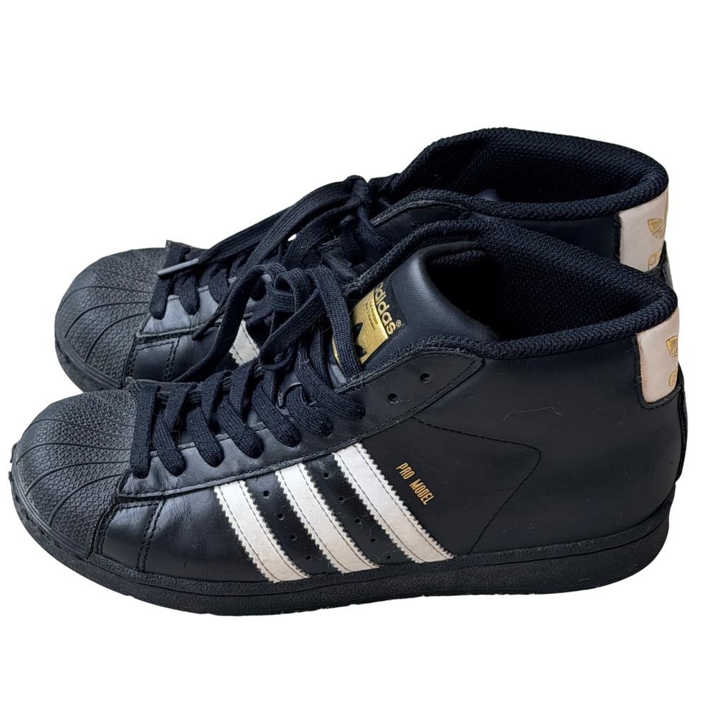 Adidas Pro Model Sneakers Mens 6 Black Leather High Top Shell Toe B39372 Vintage
